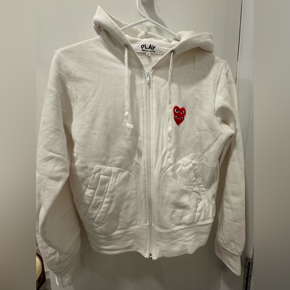 Comme des Garcons White Hoodie Jacket with Red Heart